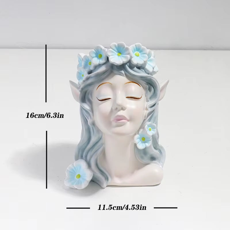 Nordic Resin Vase Flower Fairy Angel Human Head Abstract Half Body Arrangement Human Face Modern Home Decoration