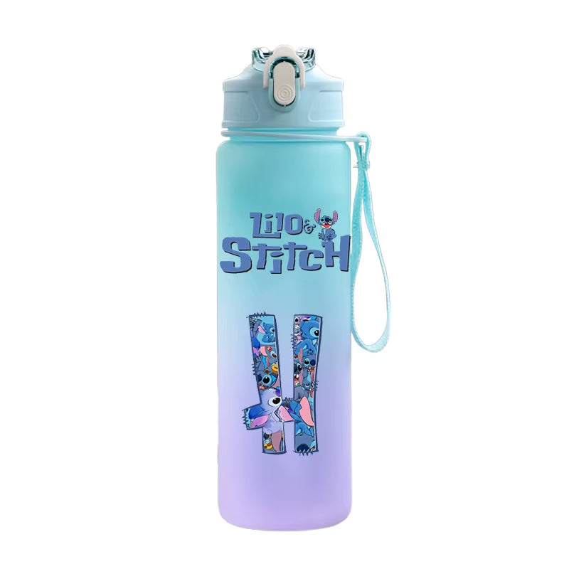 750ML Letter A-Z Print Lilo Stitch Water Bottle Large Capacity Drinking Portable Cartoon Anime Outdoor Sport Water Cup Kid Gift