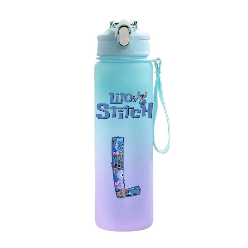 750ML Letter A-Z Print Lilo Stitch Water Bottle Large Capacity Drinking Portable Cartoon Anime Outdoor Sport Water Cup Kid Gift