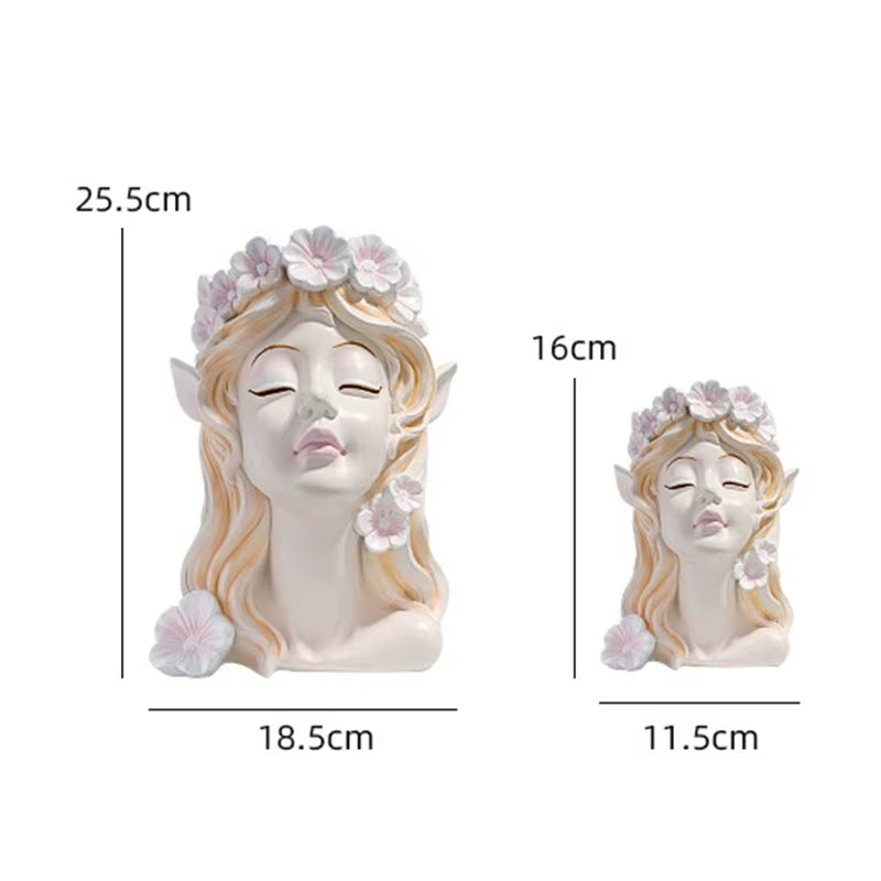 Nordic Resin Vase Flower Fairy Angel Human Head Abstract Half Body Arrangement Human Face Modern Home Decoration