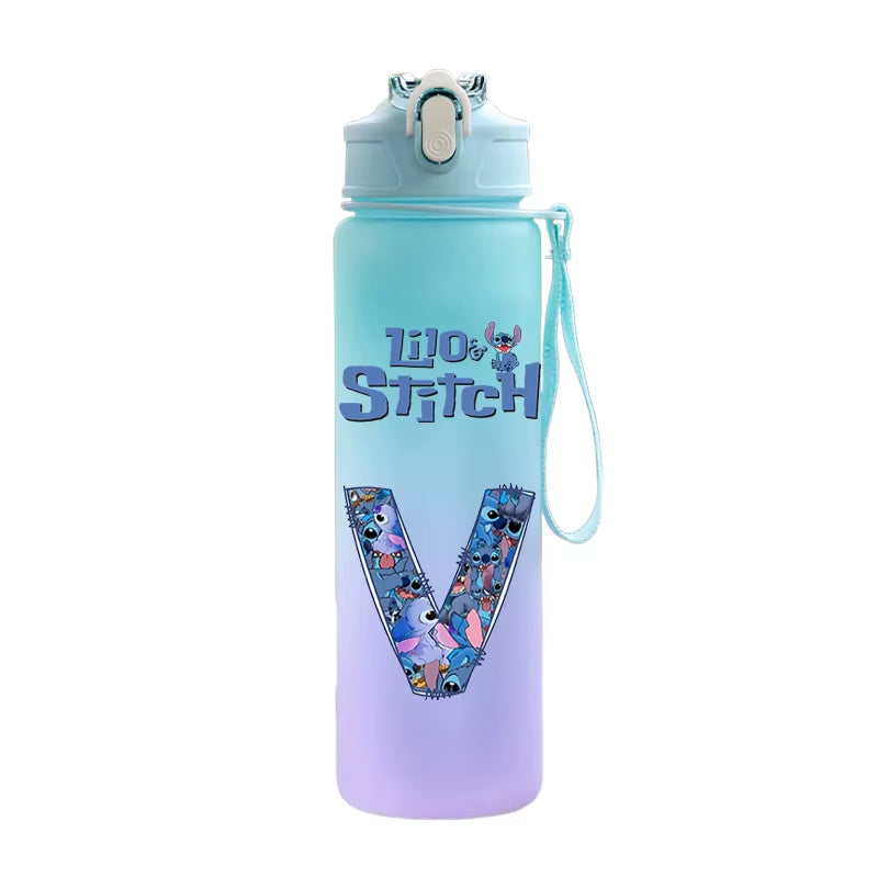 750ML Letter A-Z Print Lilo Stitch Water Bottle Large Capacity Drinking Portable Cartoon Anime Outdoor Sport Water Cup Kid Gift