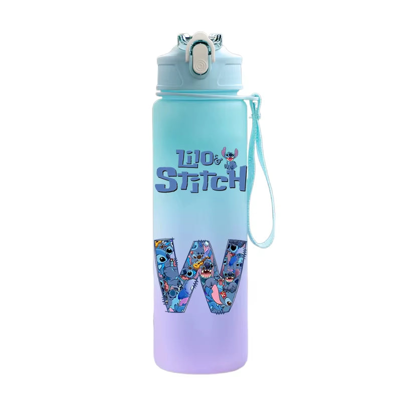 750ML Letter A-Z Print Lilo Stitch Water Bottle Large Capacity Drinking Portable Cartoon Anime Outdoor Sport Water Cup Kid Gift