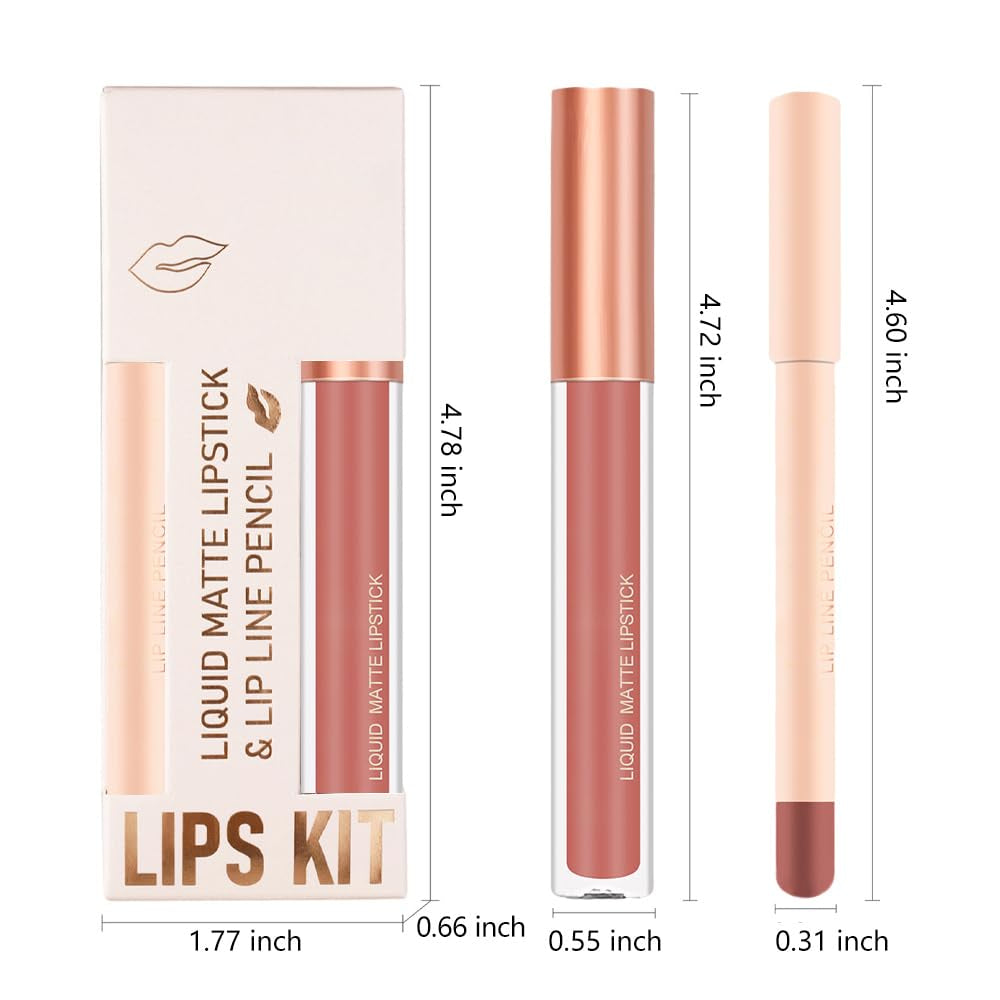 Colors Liquid Matte Lipstick and Lipliner Pack Set, Lip Tint Long Lasting 24 Hour Waterproof Velvet Nonstick Cup Lipgloss Lip Stain Pigmented Lip Makeup Gift Sets (1Pc 08#)