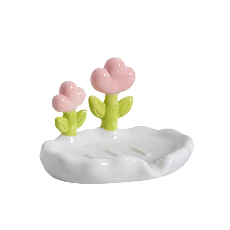 Plastic Portable Cut Flower Shape Soap Dishes Soap Box Household Bathroom Drain Soap Tray Bathroom Soap Box Gadgets Soap Holder