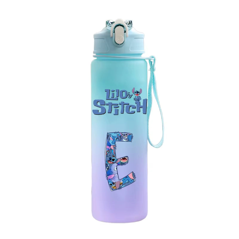 750ML Letter A-Z Print Lilo Stitch Water Bottle Large Capacity Drinking Portable Cartoon Anime Outdoor Sport Water Cup Kid Gift