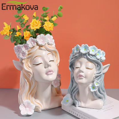 Nordic Resin Vase Flower Fairy Angel Human Head Abstract Half Body Arrangement Human Face Modern Home Decoration