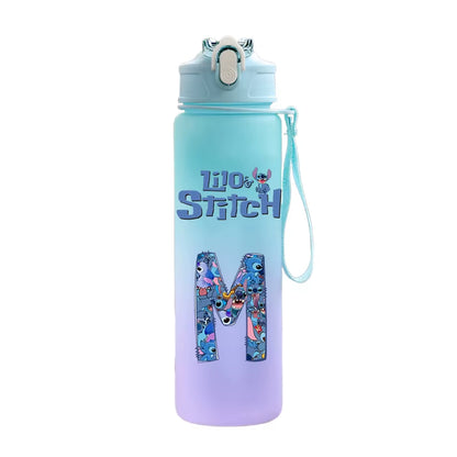 750ML Letter A-Z Print Lilo Stitch Water Bottle Large Capacity Drinking Portable Cartoon Anime Outdoor Sport Water Cup Kid Gift