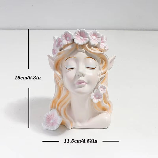 Nordic Resin Vase Flower Fairy Angel Human Head Abstract Half Body Arrangement Human Face Modern Home Decoration