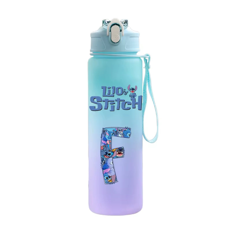 750ML Letter A-Z Print Lilo Stitch Water Bottle Large Capacity Drinking Portable Cartoon Anime Outdoor Sport Water Cup Kid Gift