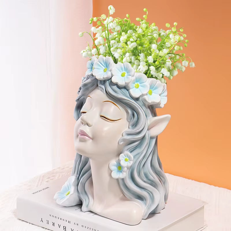 Nordic Resin Vase Flower Fairy Angel Human Head Abstract Half Body Arrangement Human Face Modern Home Decoration