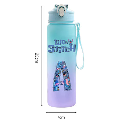 750ML Letter A-Z Print Lilo Stitch Water Bottle Large Capacity Drinking Portable Cartoon Anime Outdoor Sport Water Cup Kid Gift