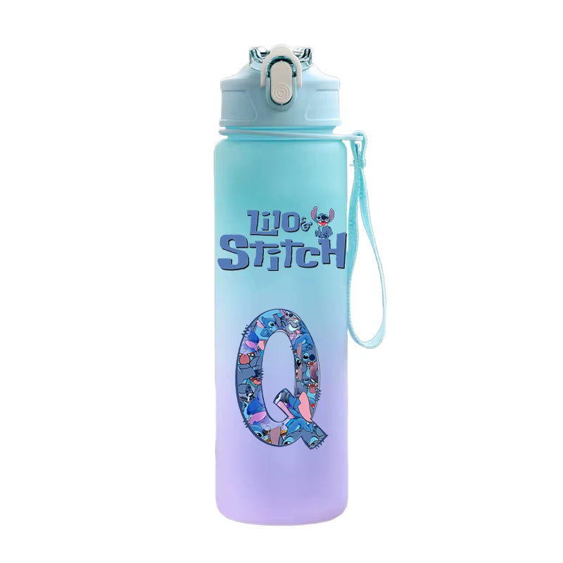 750ML Letter A-Z Print Lilo Stitch Water Bottle Large Capacity Drinking Portable Cartoon Anime Outdoor Sport Water Cup Kid Gift