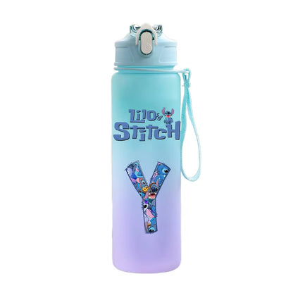 750ML Letter A-Z Print Lilo Stitch Water Bottle Large Capacity Drinking Portable Cartoon Anime Outdoor Sport Water Cup Kid Gift